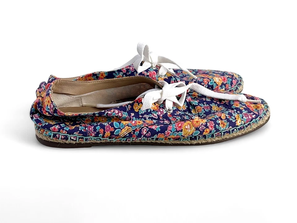 Floral Canvas Espadrille Sneakers Lace-Up Jute Trim Boho Casual Shoes Size 11 - Image 2 of 4