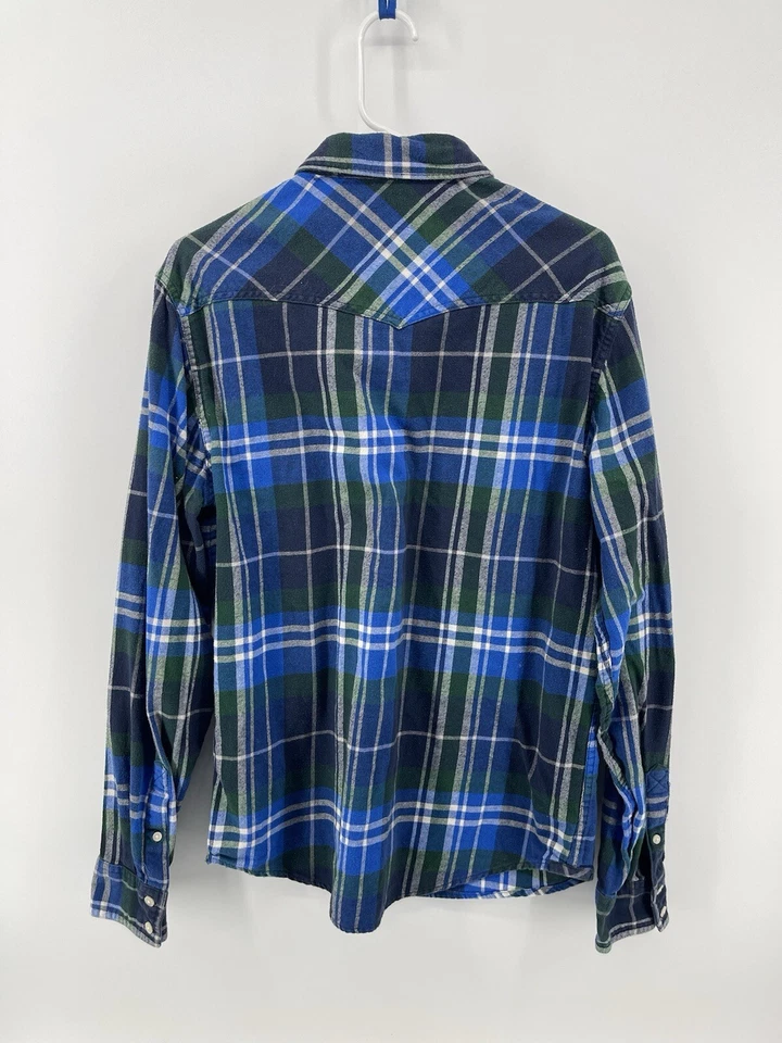 Camisa masculina Urban Pipeline vintage flanela botão manga longa média azul xadrez - Imagem 2 de 4