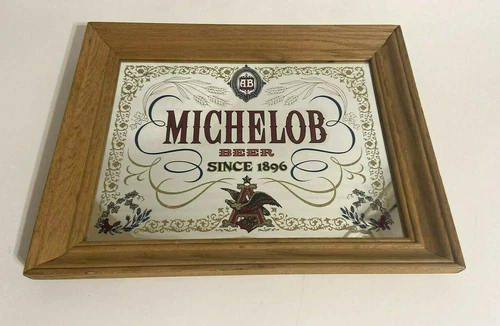 Vintage Anheuser-Busch Michelob Beer Wood Framed Mirror Sign 14" x 11"