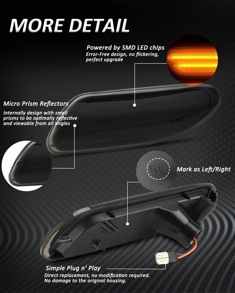 Smoke Bumper LED Side Marker Lights For 2001-2007 Mercedes Benz W203 C Class - Изображение 3 из 4