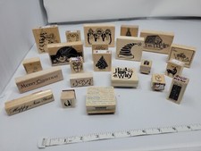 Lot of 22 Stampin' Up Wood Mounted Rubber Stamps Christmas-Winter Holiday
