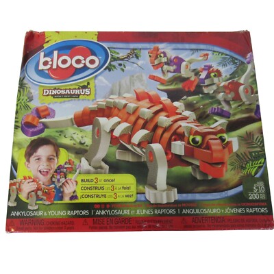Bloco Dinosaurs Ankylosaur & 2 Young Raptors Educational STEM Toy NEW DMG PKG