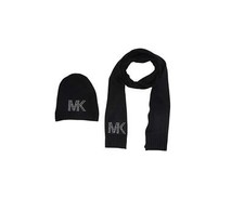 Michael Kors Womens Dome Studded Scarf  Hat Set Black/Silver 
