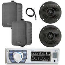 Pyle Single DIN Bluetooth MP3 Marine Receiver, 2x 3.5", 4'' 30W Speakers