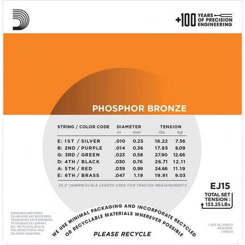 D'Addario EJ15 Phosphor Bronze Acoustic Guitar Strings - Extra Light (10-47) - Picture 4 of 4