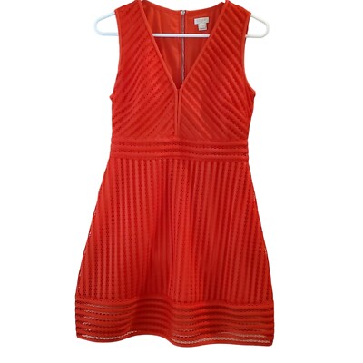 J.Crew Sleeveless Striped Eyelet Fit N  Flare Dress Size 4 Petite Poppy Red