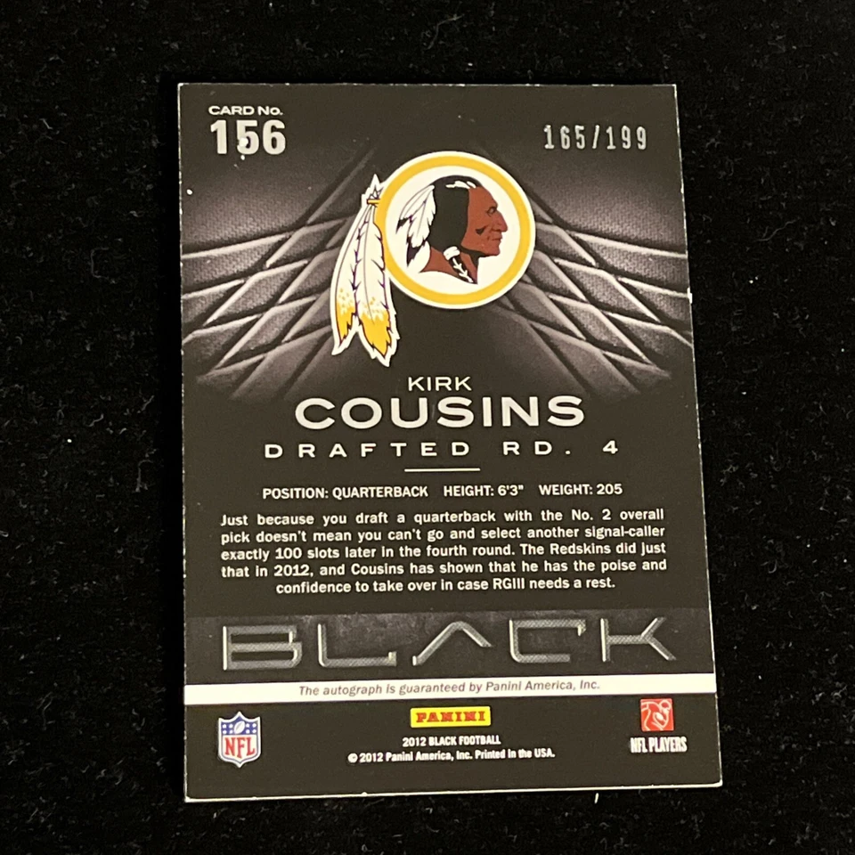 Kirk Cousins Auto Rookie Black Washington - Image 2 of 4