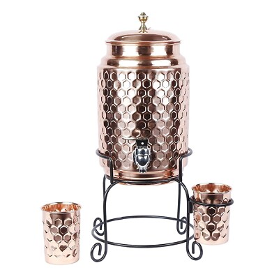 Kupferkrug Reines Kupfer ORNATE INTERNATIONAL Wasserspender/Matka (14 L) Kupferspender, Schlicht Und Halb Gehämmert, Mit Kupferkaraffe Reines Kupfer Für Wasser