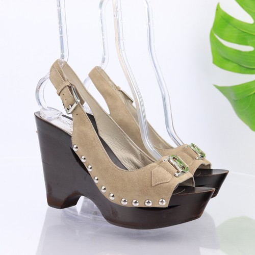 Michael Kors Womens Charm Sandal Size 8.5 Tan Suede Slingback Wedge Platform - Picture 12 of 13