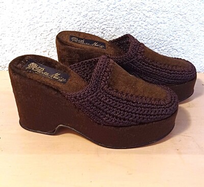 Hippie Keilabsatz Plateau Clogs 36 Pantolette  49,90 Samt/Fell/Strick Boho * NEU