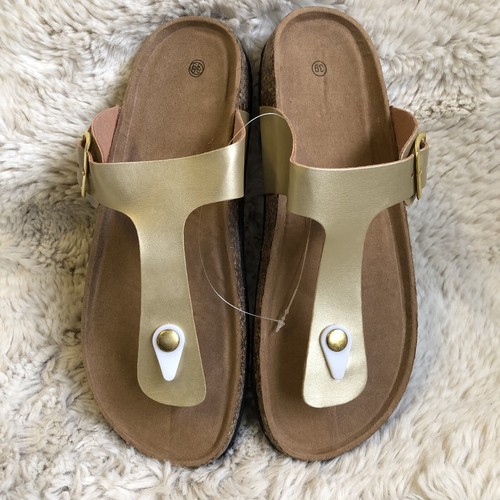 NEU goldfarbene UK 6 Zehenstegsandalen offene Zehenpartie Schuhe flach Strand Sommer Urlaub - Bild 8 von 11