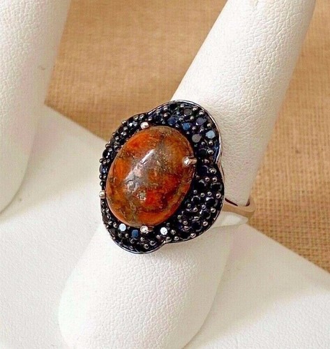 STS Sterling Silver 925 With Main Brown Color Gemstone Ring  Size 9 - Picture 2 of 12