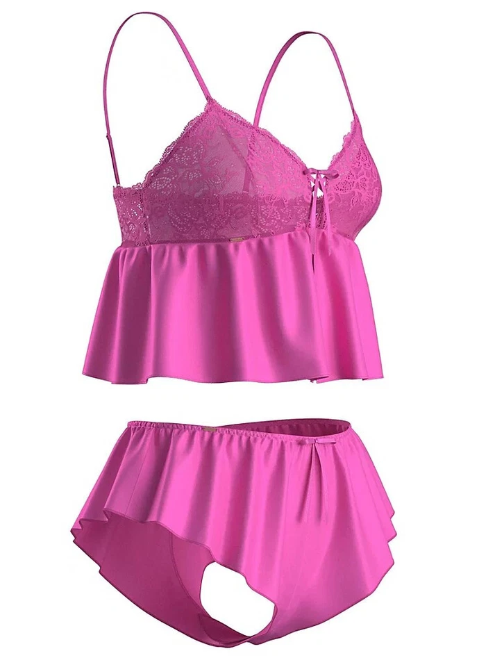 Розовый мягкий атласный укороченный Babydoll бюстгальтер и высокие ноги французский Knickers Великобритании S 10/12... - Изображение 4 из 4