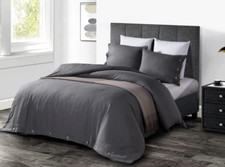 Ultra-Soft Stone Washed Linen Queen Duvet Cover Set - Charcoal, Oeko-Tex Certifi