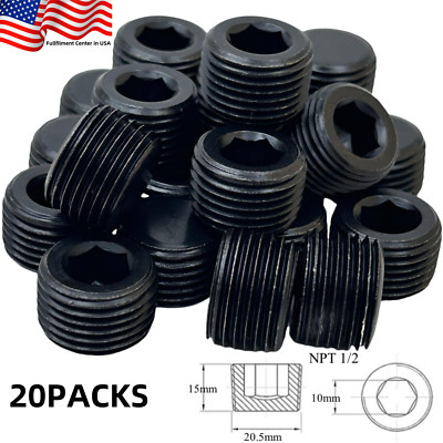 1/2'' Npt Plug Allen Key Countersunk Hex Plug Pipe Male Thread Usa,  Lot Of 20pcs
