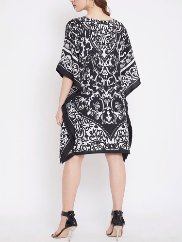 BLACK/WHITE V-Neck Midi Kaftan Dress - Plus Size 18 to 28 (Onesize) - Picture 4 of 5