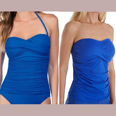 NWT La Blanca Bandeau Underwire Tankini Top in Royal Blue [SZ 34E US ] #H176
