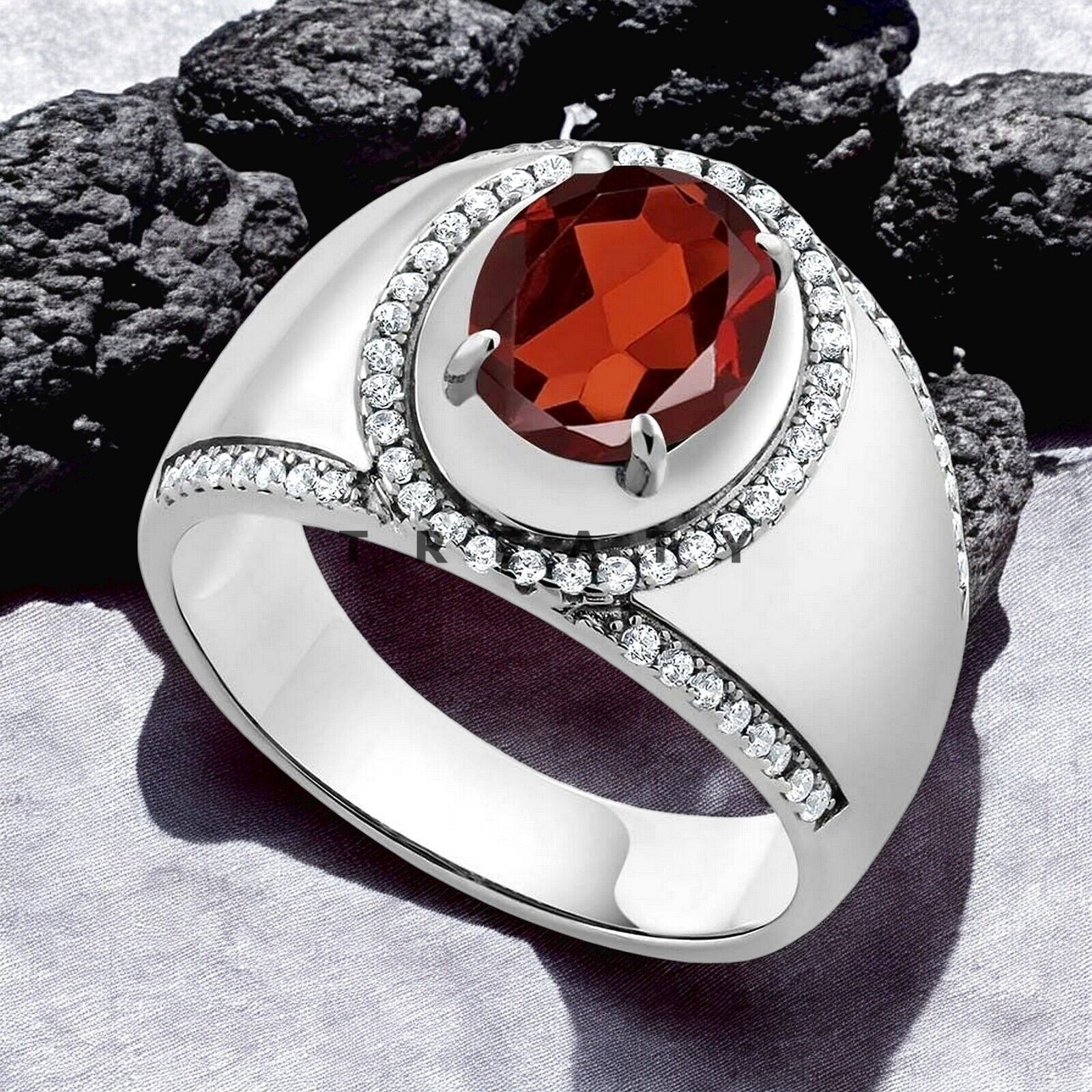 Garnet Oval Cut Gemstone With 925 Sterling Silver Ring For Men's #520 *