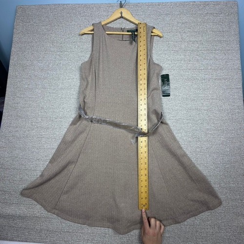 NWT LRL Ralph Lauren Sz XL Herringbone Dress Belted Fit Flare Classic Brown - Picture 8 of 13