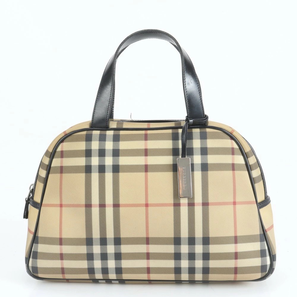 Borsa tote Burberry Nova in pelle a quadri beige rivestita in tela vintage...
