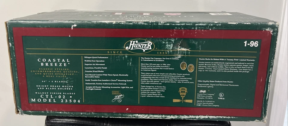 Hunter Coastal Breeze 44" Ceiling Fan 4 Blades Brass Walnut Model 23504 - Image 3 of 4