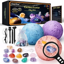 Gemstones Dig Kit, Solar System Science Kit for Kids, Excavate 15 Real Gems, ...