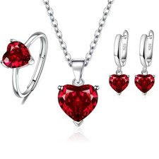 925 Sterling Silver Heart Trend Earrings Necklace Ring Women Girl Jewellery Gift