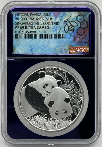 2012 China Panda 1 Oz Silver Singapore International Coin Fair NGC PF69 UC