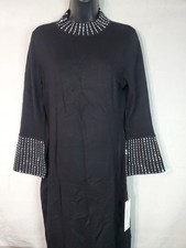 Calvin Klein Black Sweater Dress Studded Bell Sleeve Mock Neck  Size Medium