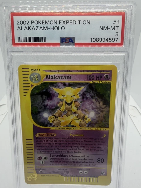 2002 Pokemon Alakazam 001/165 Expedition Base Set Holo PSA 8