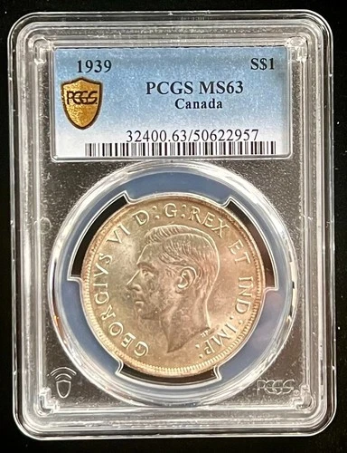 CANADA 1939 SILVER DOLLAR COIN - PCGS  MS63 - NO RESERVE AUCTION