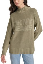DKNY Jeans Womens Mock Neck Logo Sweater X-Large Light Fatigue - NWT 89