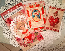 Mixed Size Lot of 3 NEW HANDMADE JUNK JOURNAL ENVELOPE POCKETS, Valentine Themes
