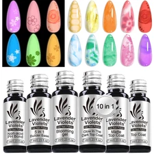 6Pcs Gel Base and Top Coat Set - Blooming Gel, Glow in the Dark Top Coat, Glossy
