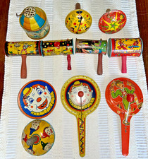 11 Vintage Tin Litho Noise Maker Lot Barone Kirchhof Coen Life of Party USA 1950
