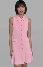 NWT KARL LAGERFELD Paris Women Pearl-Button Collared Sleeveless Shift Dress,4
