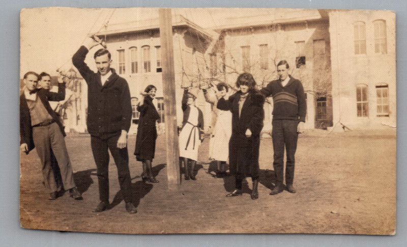 Photograph Gonzales Texas Group Young Adults on Playground Front of School