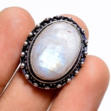 925 Sterling Silver Jewelry Natural Rainbow Moonstone Ring 5.5 US Gift For Women