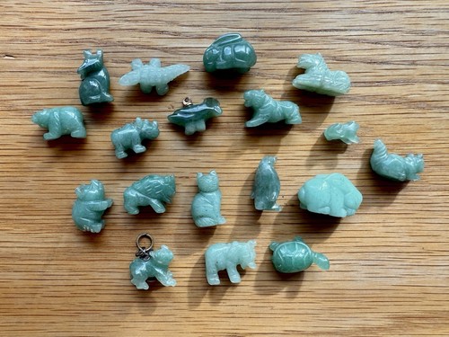 Carved Miniature Green Aventurine Animal Beads Charms Figurine