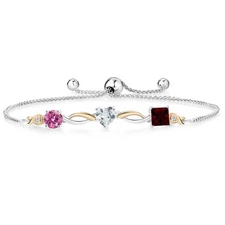 925 Silver and 10K Yellow Gold Pink Moissanite Aquamarine Garnet and Lab Grown