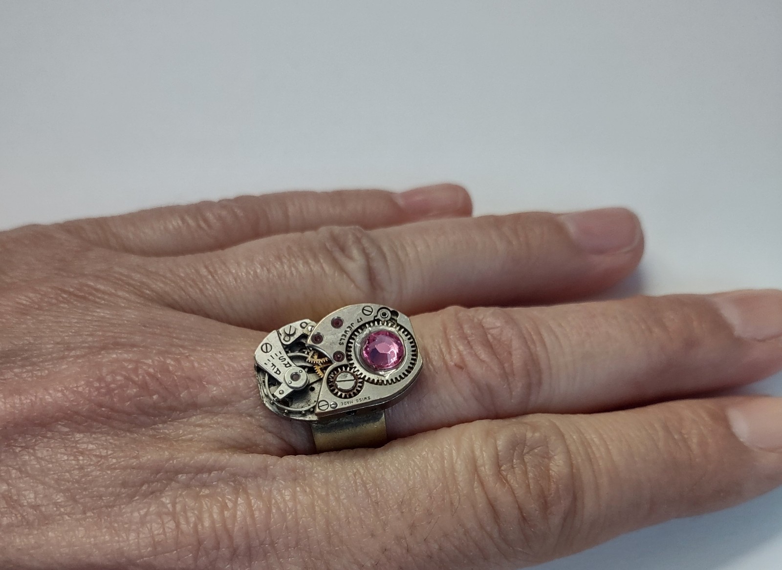 Steampunk Adjustable RING Clock Watch Gears Pink … - image 4