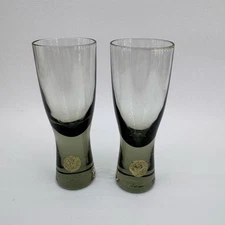 Holmegaard 1960s Per Lutken Christer Smokey Grey Shot Glass Set of 2 Denmark