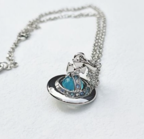 Vivienne Westwood Tiny Orb Necklace Rhinestone Blue Silver with