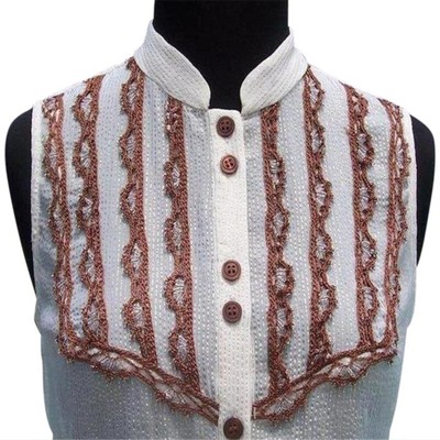 Cache Ivory Silk Gold Lurex Sparkle Hand Crochet Brown Beads Top $118 New NWT