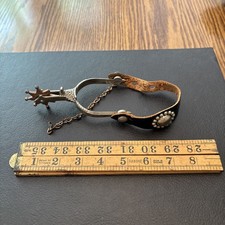 Vintage Children Size Toy Cowboy Spur with Chain and Leather Strap -Wild West