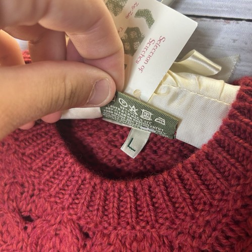 New Carraig Donn Aran Sweater Wool Cable Knit Fisherman Pullover Red Girls Large - Picture 5 of 6