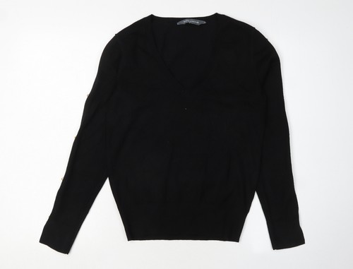 Sosandar Damen schwarz V-Ausschnitt Pullover Pulli Größe 8