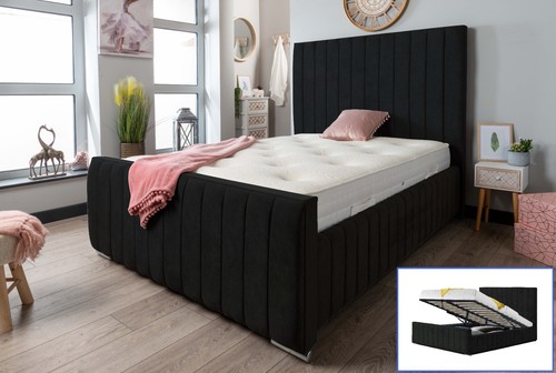 Ottoman Storage Bed Frame Gas Lift Velvet Panel Upholstered Double King Size - Picture 39 of 44