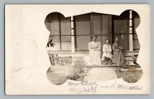 Women & Girl Sitting On Porch Steps Of Home Real Photo Postcard RPPC 1904-18