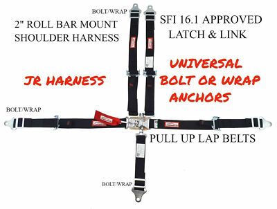 RACERDIRECT KIDS UNIVERSAL 5PT 2''RACING HARNESS LATCH ROLLBAR MOUNT SFI 16.1 BLK